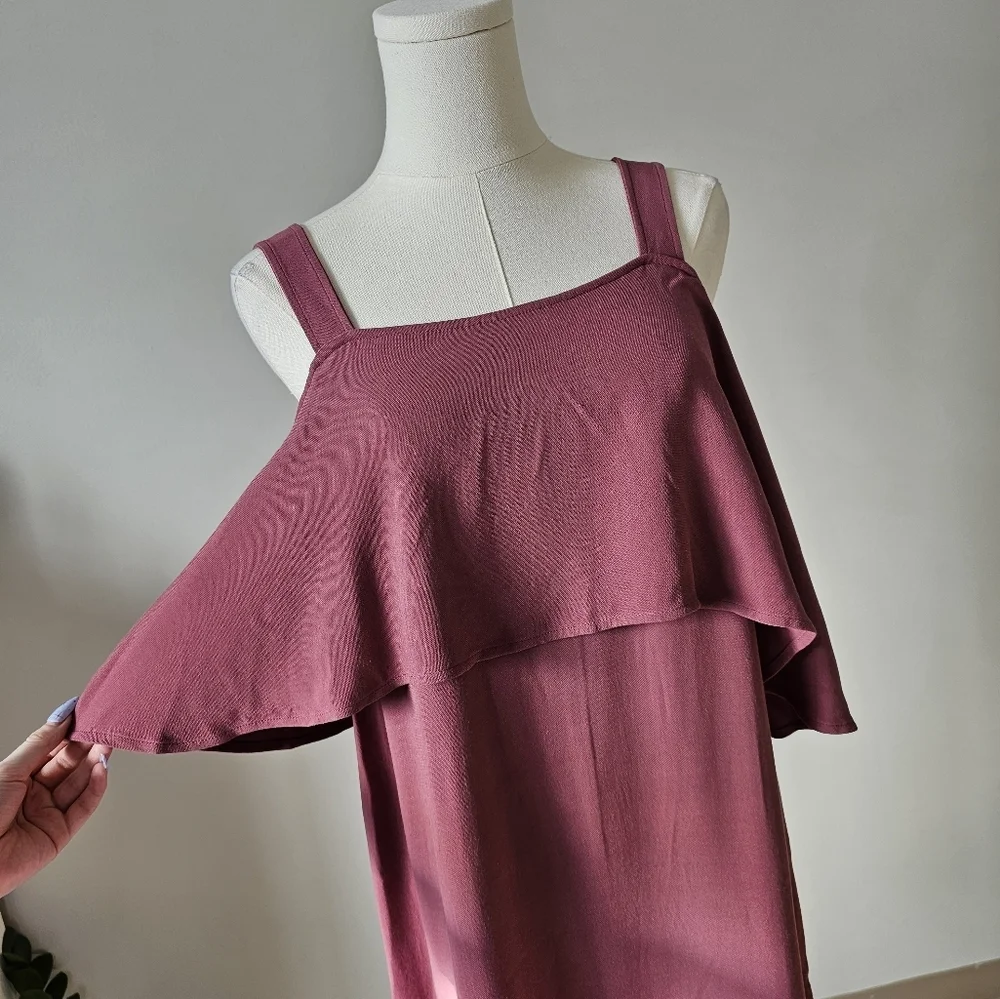 Aritzia Wilfred size medium rose colored midi dress ellipse cold shoulder - Picture 3 of 8